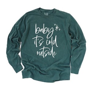Simply Sage Market Women's Baby It's Cold Outside Cursive Long Sleeve Garment Dyed Graphic Tee - 1 of 2