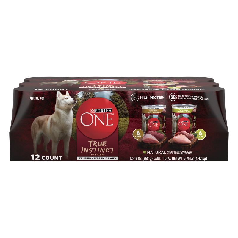 Purina ONE True Instinct Tender Cuts Gravy with Chicken, Turkey, Duck and Venison Flavors Wet Dog Food Variety Pack - 12ct, 1 of 10
