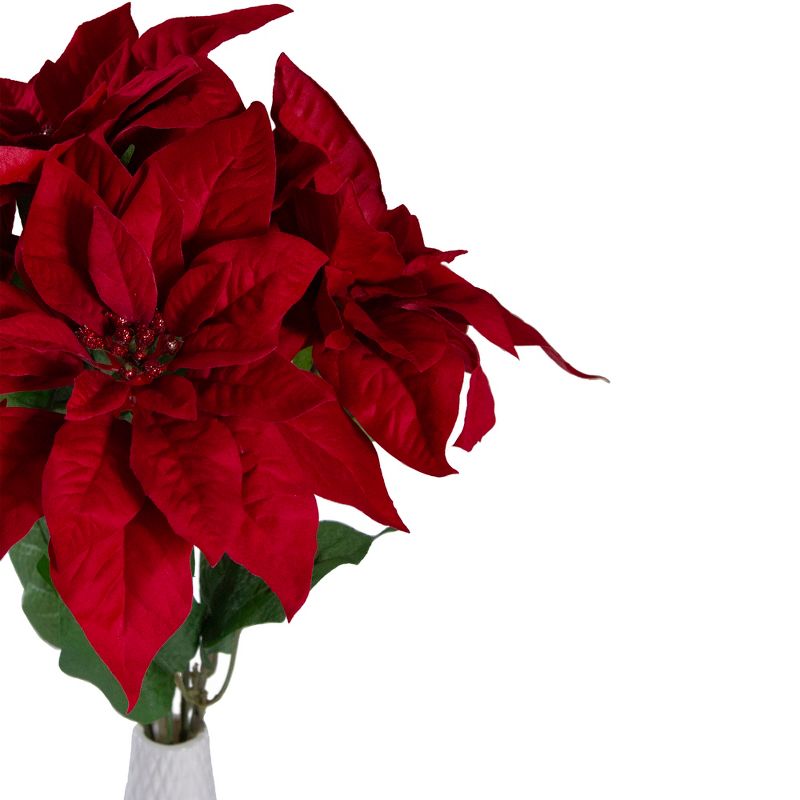 Northlight 20" Red and Green Artificial Poinsettia Christmas Pick, 3 of 5