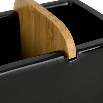 Black Ceramic Toothbrush Holder with Bamboo Divider