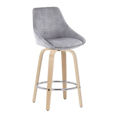 Natural Wood and Grey Corduroy Swivel Counter Stool Set