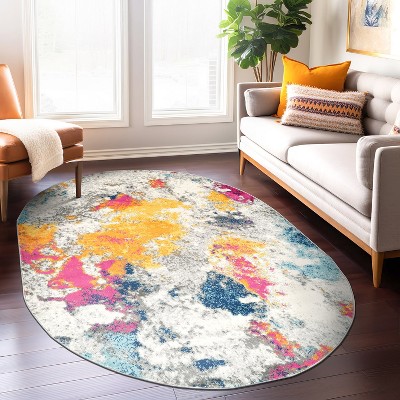 Oval 5' x 7' Multicolor Abstract Synthetic Area Rug