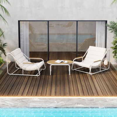 VisioGear 3PCS Outdoor Chaise Lounge Chairs, Patio Chaise Lounge Chair with Side Table, Pool Lounge Chairs for Lawn, Beige&White, 30.3"*43.3"*29.5"