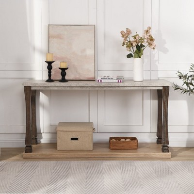 48 inch Long Rectangle Mid-Century Console Table for Entryway, Wood sofa Table with 2-Tier Storage Shelf, Grey