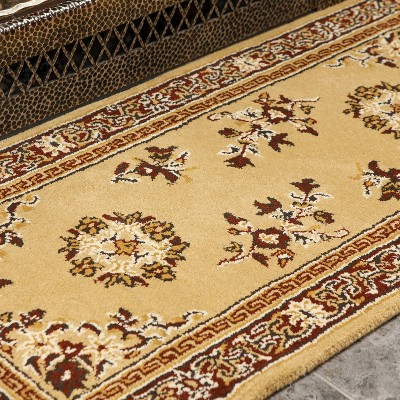 Handmade Beige Wool Oriental Hearth Rug, 56" x 26"