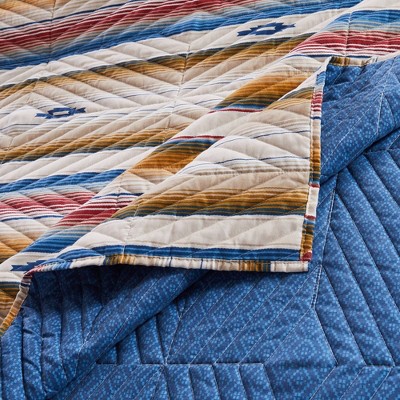 Sapphire Blue and Red Southwestern Reversible Full Quilt Set