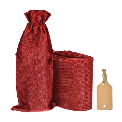 Unique Bargains Reusable Sturdy Breathable Comfortable Burlap Wine Bags with Drawstrings 14 x 6.3 In 12 Pcs