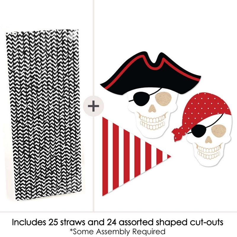 Big Dot of Happiness Beware of Pirates Paper Straw Decor - Pirate Birthday Party Striped Decorative Straws - Set of 24, 3 of 7