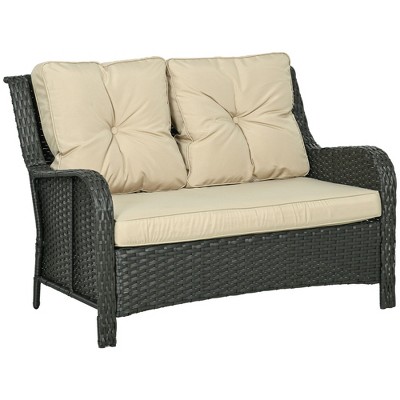 Outsunny Thick Cushioned 3-Seater Outdoor Sofa, Curved Armrests Outdoor Couch