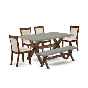 HomeStock 6-Piece Rectangle Distressed Jacobean Finish Solid Wood Top Dining Table with 1-Bench, 4-Chairs - 1 of 4