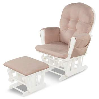 Costway Glider and Ottoman Cushion Set Wood Baby Nursery Rocking Chair