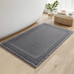BAGOKIE Super Absorbent Bath Mat Waffle Bath Rug with Tassels - 1 of 4