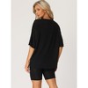 cheibear Women's Tracksuit Short Sleeves Top with Shorts Ribbed Knit Soft Pajama Sets - image 3 of 4