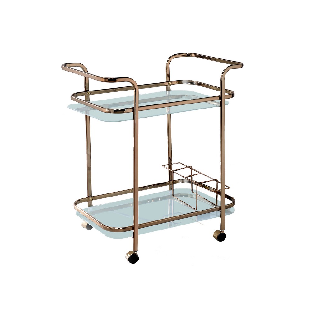 HOMES: Inside + Out Elleria Rectangular Metal Serving Cart: Wine & Beverage Cart with Glass Shelves
