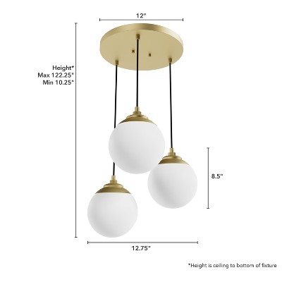 Modern Brass 3-Light Globe Pendant with Cased White Glass