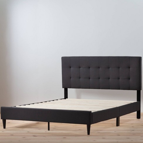 King Size Upholstered Platform Bed Headboard Frame Wood Slats Tufted Charcoal 