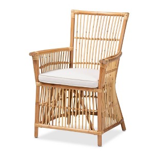 Rose Fabric Upholstered and Rattan Armchair White/Natural - bali & pari: No Assembly, Plush Comfort - 1 of 4