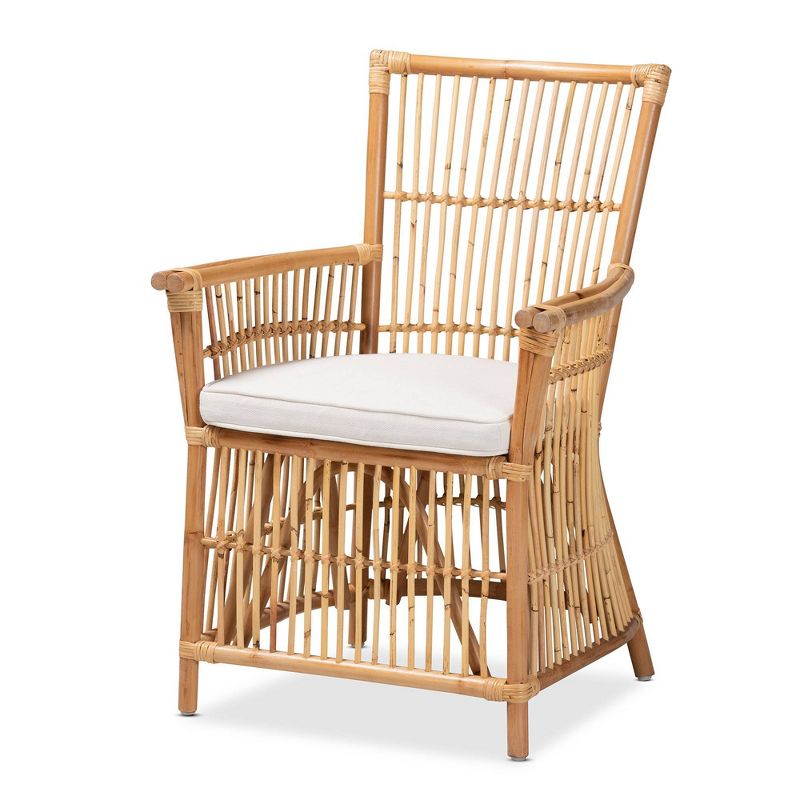 Rose Fabric Upholstered and Rattan Armchair White/Natural - bali &#38; pari, 1 of 10