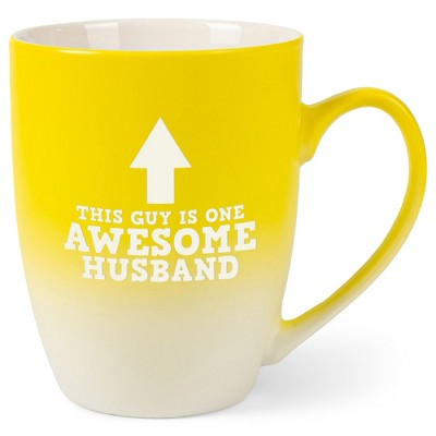 Elanze Designs This Guy Is One Awesome Husband Two Toned Ombre Matte Yellow and White 12 ounce Ceramic Stoneware Coffee Cup Mug