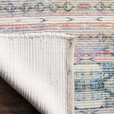 Handmade Blue Wool and Cotton Flat Woven Rectangular Rug