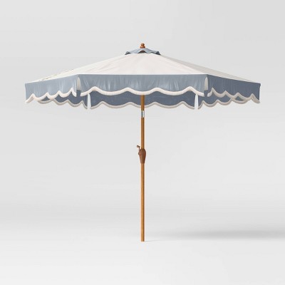 Round Scalloped Fringe Edge Outdoor Patio Market Umbrella Slate Blue - Threshold™ designed with Studio McGee