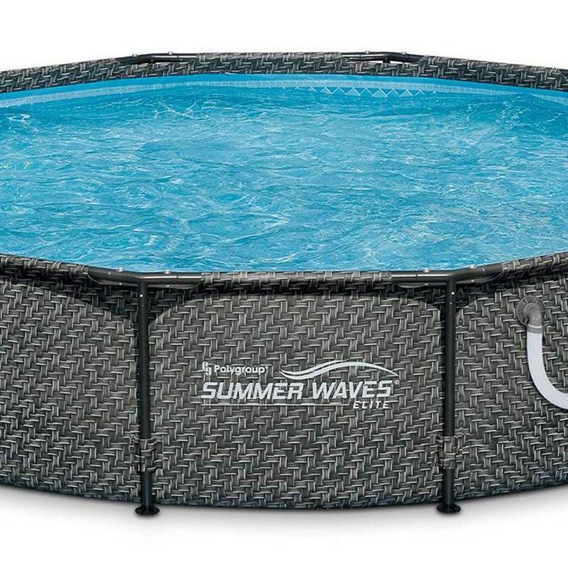 Summer Waves 12' x 33" Outdoor Round Metal Frame Above Ground Swimming Pool with Skimmer Filter Pump and Filter Cartridge, Gray Wicker, 3 of 7
