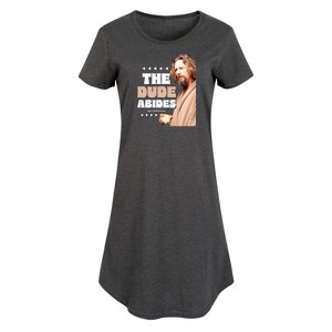Women's - The Big Lebowski - In A Robe, The Dude Abides Graphic T-shirt Dress - 1 of 4
