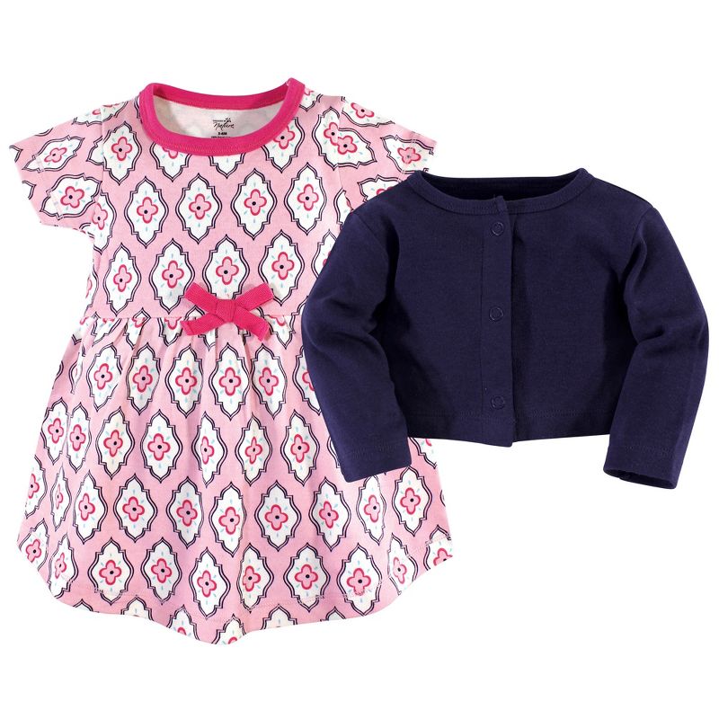 Touched by Nature Baby and Toddler Girl Organic Cotton Dress and Cardigan 2pc Set, Trellis, 3 of 6