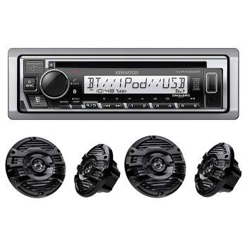 Kenwood KMR-D382BT Marine CD Receiver Compatible w/ Bluetooth with 2 Pairs of KFC-1653MRB 6.5" 2-way Marine Speaker System (Black)