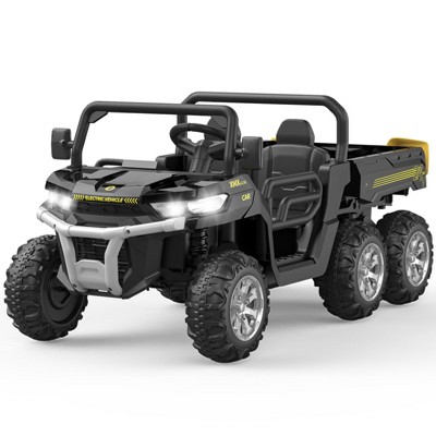 24V Two Seater Ride On Dump Truck with Electric Dump Bed, 6 Wheeler Kids UTV Electric Car with Remote Control, with Led Light