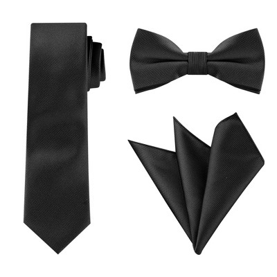 Allegra K Men's Solid Color Wedding Business Pocket Square Necktie Bowtie Set