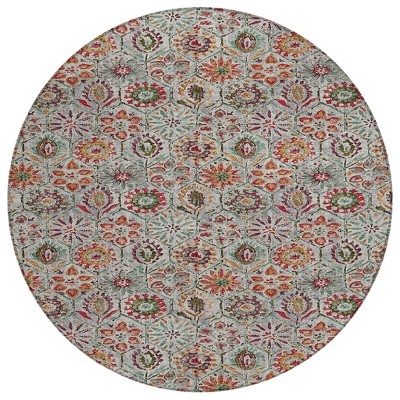HomeRoots 8' Rust And Gray Round Floral Washable Indoor Outdoor Area Rug