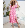 WhizMax Women's Bohemian Floral Printed V Neck Ruffle Hem A-Line Short Sleeve Split Beach Party Maxi Dress - 4 of 4