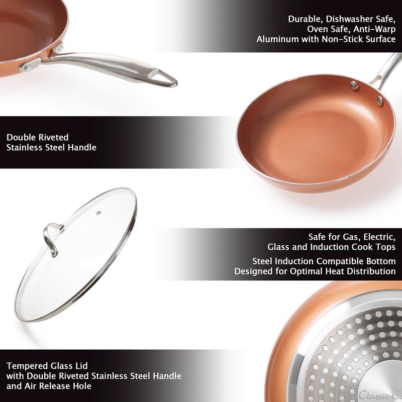Hastings Home Nonstick, Dishwasher Safe, Oven Safe Cookware Set With Tempered Glass Lid - Copper, 8 Pieces, 2 of 6
