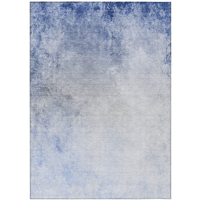 Navy Blue And Denim Blue Ombre Washable Indoor Outdoor Area Rug