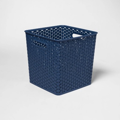 Y-Weave 11" Cube Decorative Storage Basket Shallow Blue - Room Essentials™