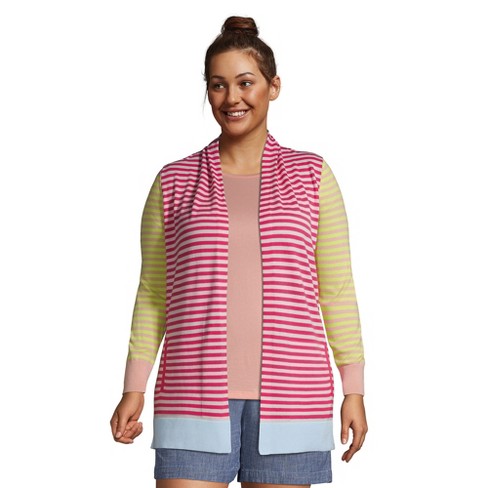 Lands' End Women's Plus Size Cotton Open Long Cardigan Sweater - Stripe -  Xxx Large Plus - Hot Pink Stripe : Target