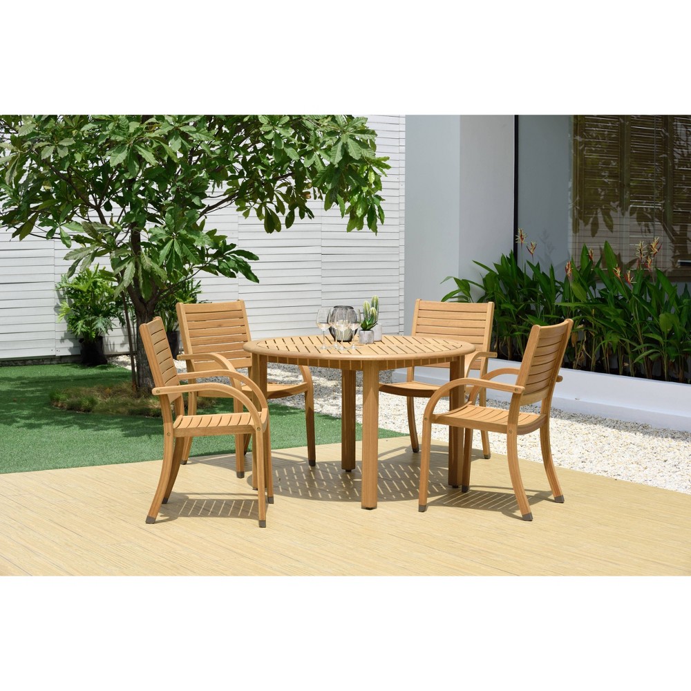 Cathy 5pc Round Patio Dining Set with Teak Finish - Brown - Amazonia