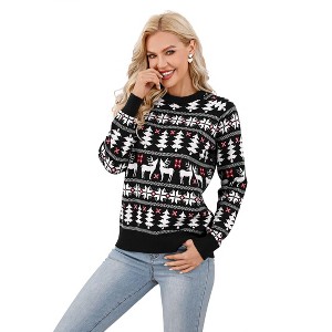 Coolmee Women's Christmas Sweaters Snowflake Reindeer Crewneck Knitted Top Long Sleeve Ugly Xmas Pullover for Holiday Party - 1 of 4