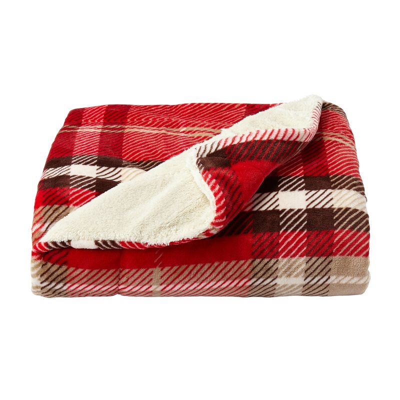 Blanket Throw - Oversized Plush Woven Polyester Faux Shearling Fleece Plaid Throw - Breathable by Hastings Home (Vineyard), 3 of 9