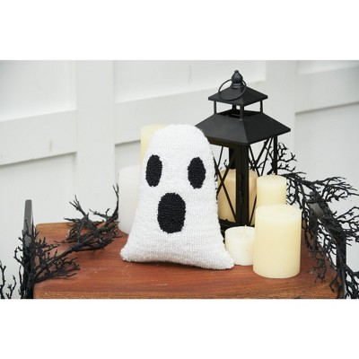 Ghost Shaped White and Black Hooked Halloween Pillow