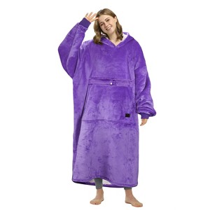 Women's Fleece Blanket Hoodied Oversized Sweatshirt, Warm Cozy Fuzzy Wearable Flannel Blanket Women, One Size Fits All - Catalonia - 1 of 4