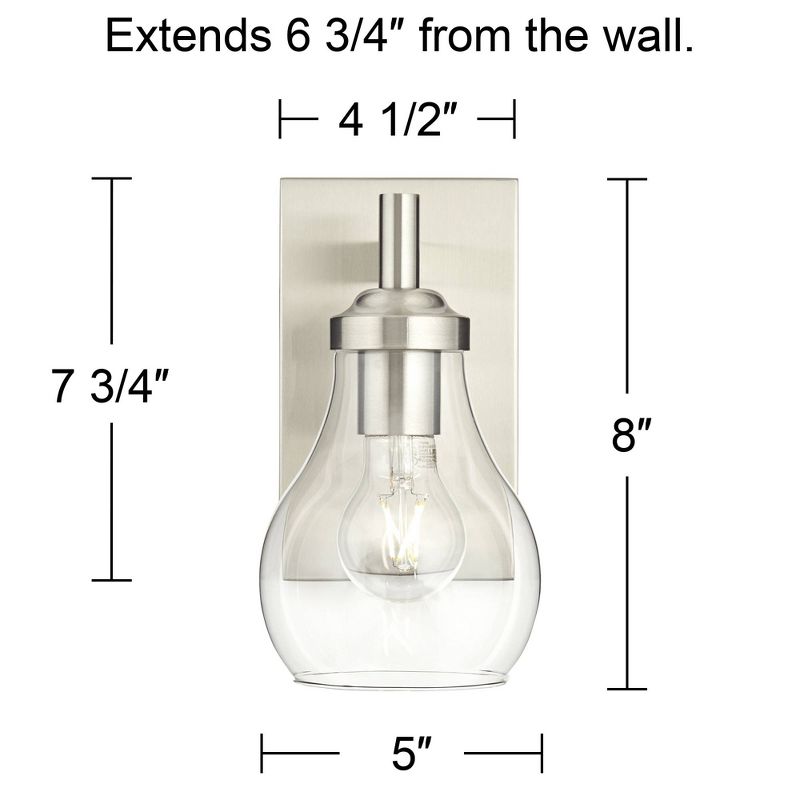 Possini Euro Design Danvers Modern Wall Light Sconce Brushed Nickel Hardwire 5" Fixture Clear Glass Globe Shade for Bedroom Bathroom Vanity Reading, 4 of 10