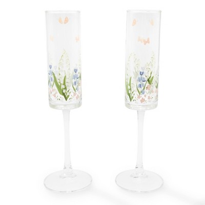 2pk 11oz Champagne Flutes Floral - Bullseye's Playground™