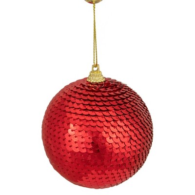 3.5 Glitter Ball Ornament - Red - Decorator's Warehouse