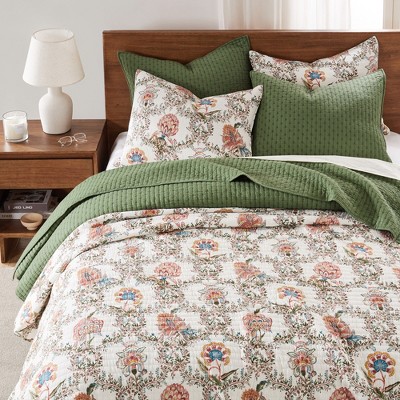 Forest Green Cotton King Reversible Quilt Set with Shams