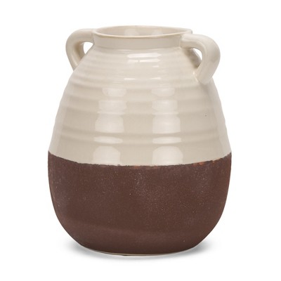 HomeRoots 14" Brown And Cream Ceramic Amphora Table Vase