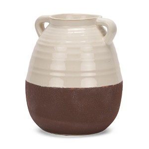 HomeRoots 14" Brown And Cream Ceramic Amphora Table Vase - 1 of 4