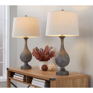 LumiSource (Set of 2) Cipolla Poly 29" Farmhouse Table Lamps Griffin Wood Polyresin Antique Soft Brass and Natural Shade from Grandview Gallery - 1 of 4