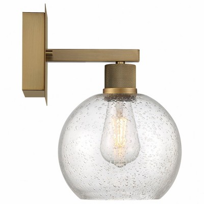 Antique Brushed Brass Globe Wall Sconce with Seeded Glass